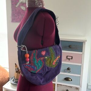 Hoop bird purple lovebirds artsy unique pattern graphic boho purse bag